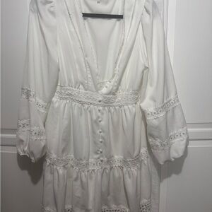 White Lace Trim Babydoll Dress
